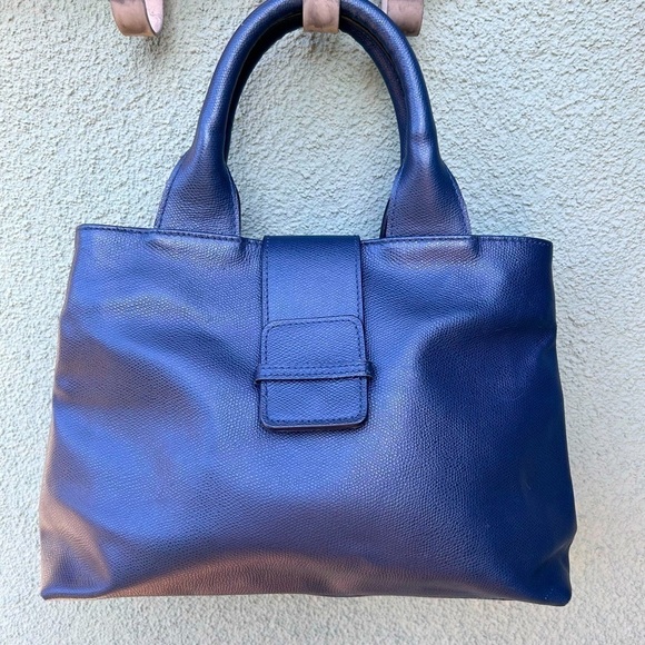 Mark & Graham Navy Blue Leather Satchel Bag Handbag - Picture 1 of 14